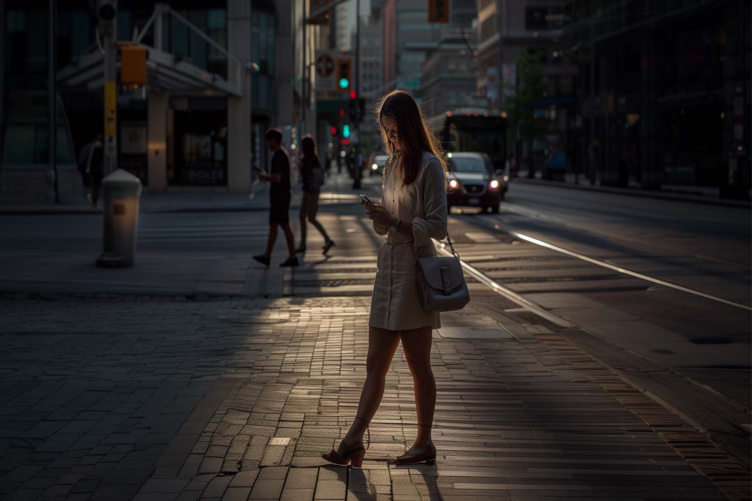 Woman walking down the street in Alberta, Canada