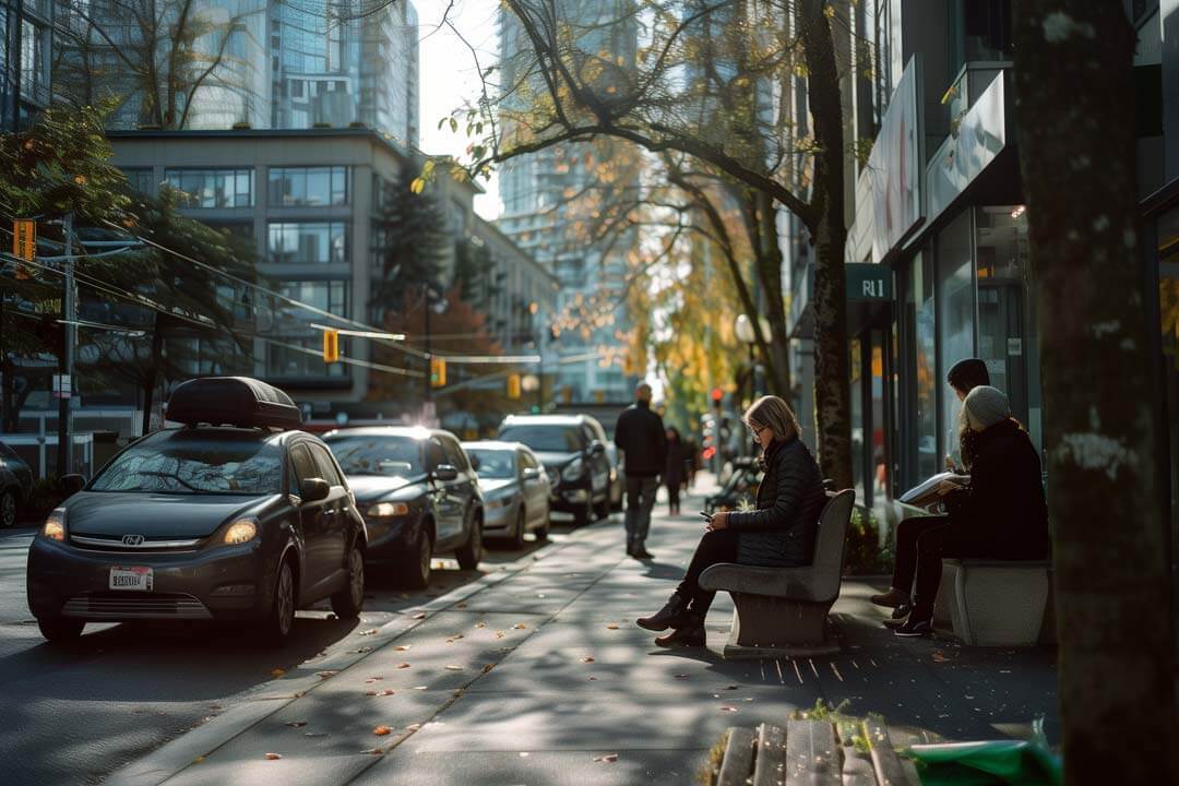 Woman on bench in Vancouver, Canada