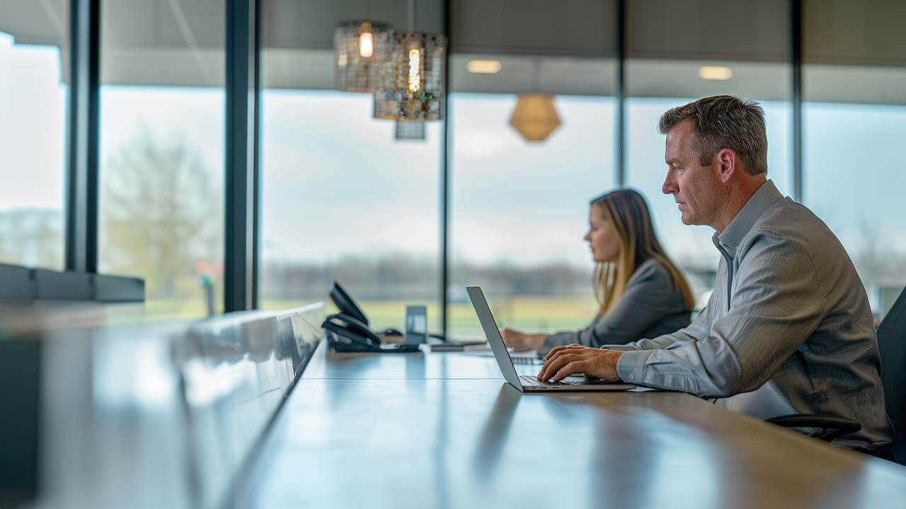 Man working on his laptop at a modern office