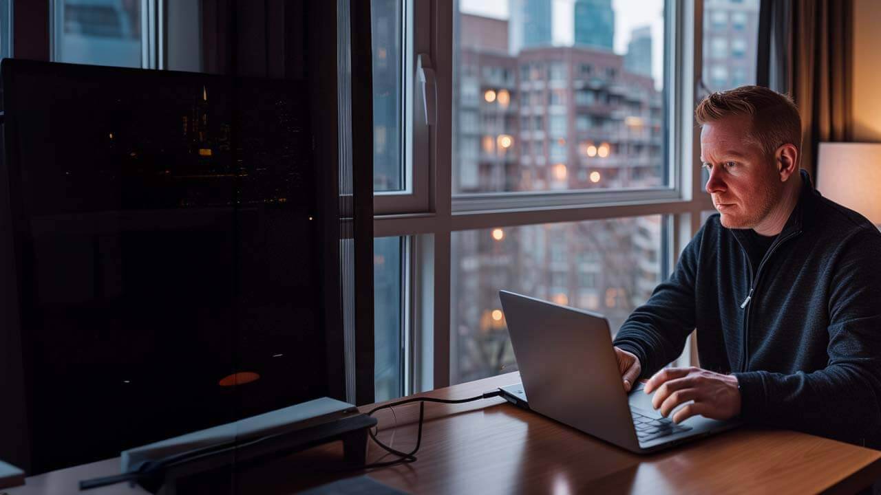 Man working on his laptop at a modern home office