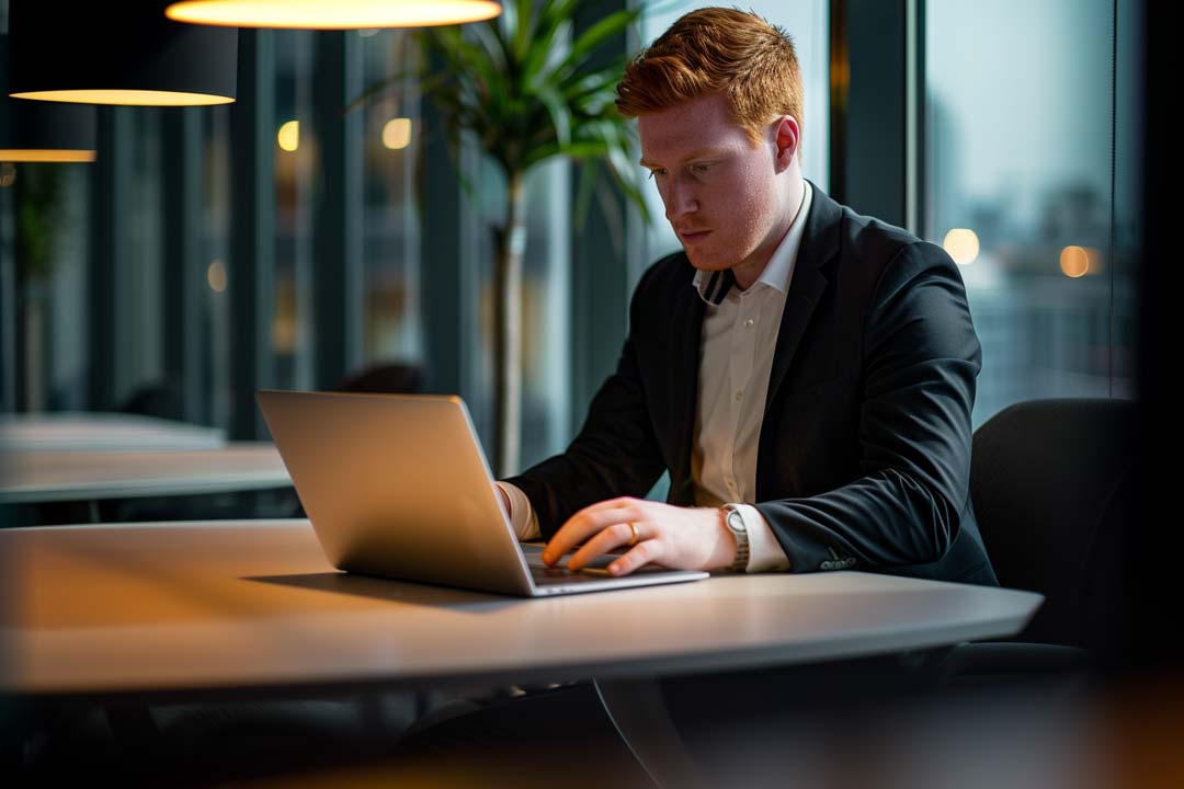 Man working on a laptop at an office