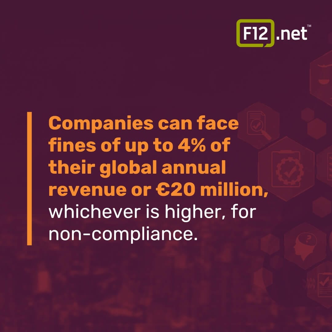 Companies can face fines of up to 4% of their global annual revenue or $20 million, whichever is higher, for non-compliance. 