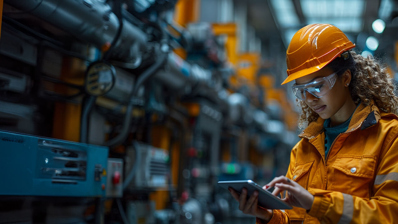 Female warehouse manager working on a laptop